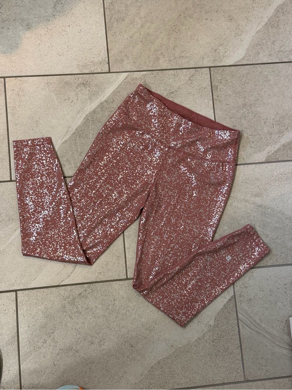 Sweaty Betty Rose and Silver Metallic Leggings